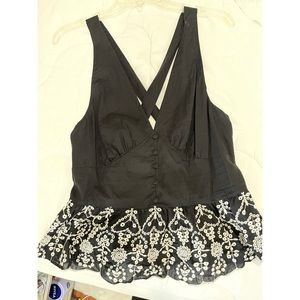 EXPRESS embroidered cross back button up blouse